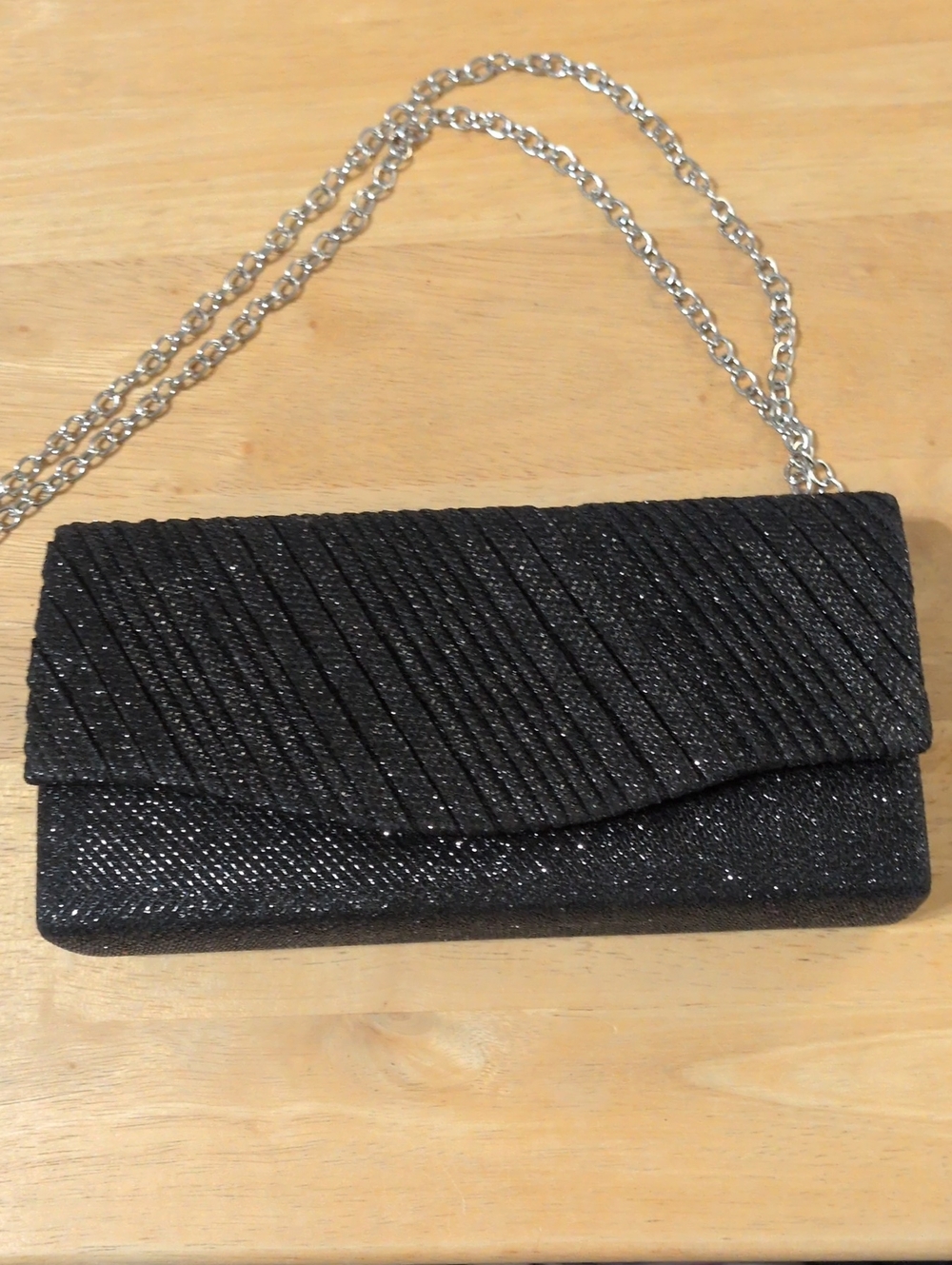 Black Sparkly Clutch Purse With Silver Chain Strap